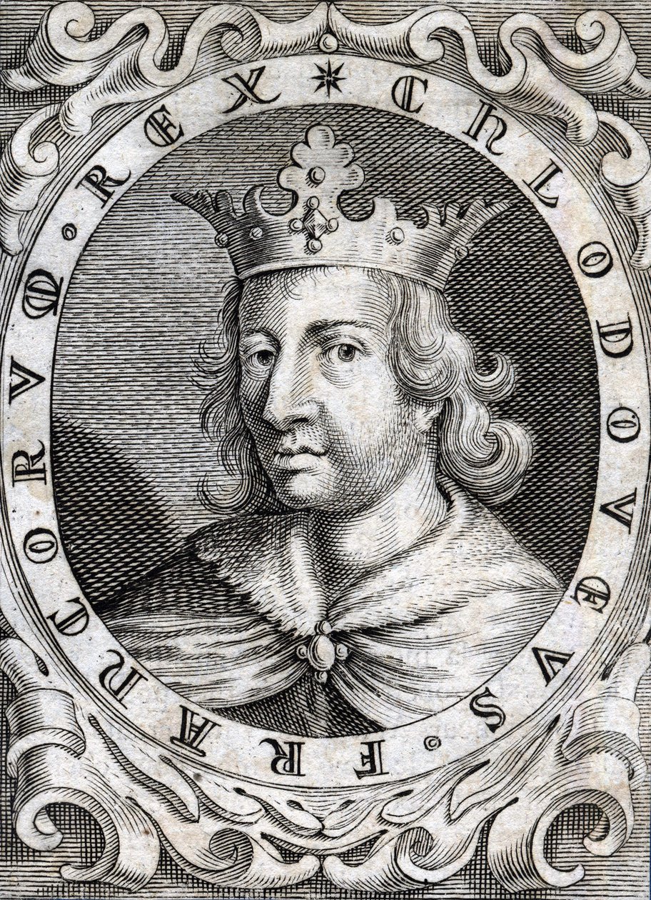 Portret Chlodwiga II (? - 657), rycina króla Neustrii, Burgundii i Austrazji z XVIII wieku autorstwa Unknown artist