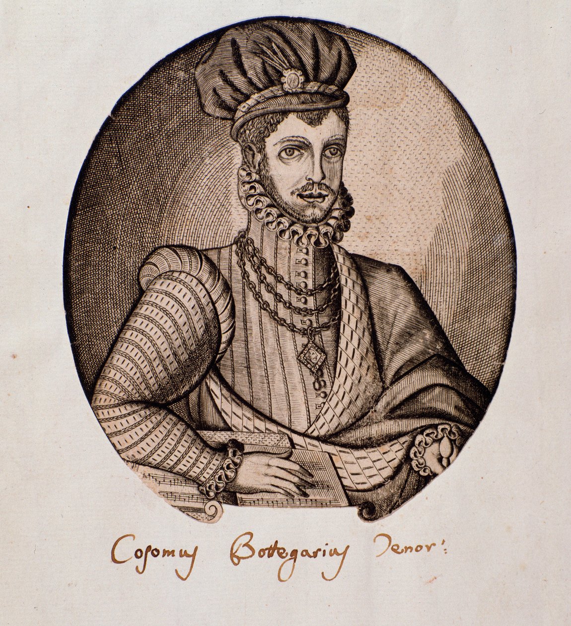 Portret Cosimo Bottegari (1554-1620) Włoski lutnista i kompozytor Grawer. XVII-wieczna Bolonia, miejskie muzyczne muzeum bibliograficzne autorstwa Unknown artist