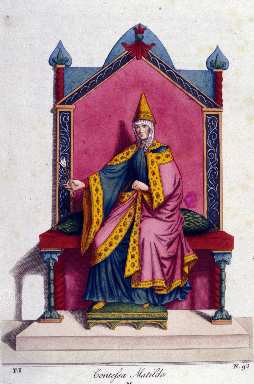 Portret hrabiny Matyldy z Canossy (lub hrabiny Matyldy z Toskanii) (1046-1115). Rycina XIX wieku. autorstwa Unknown artist
