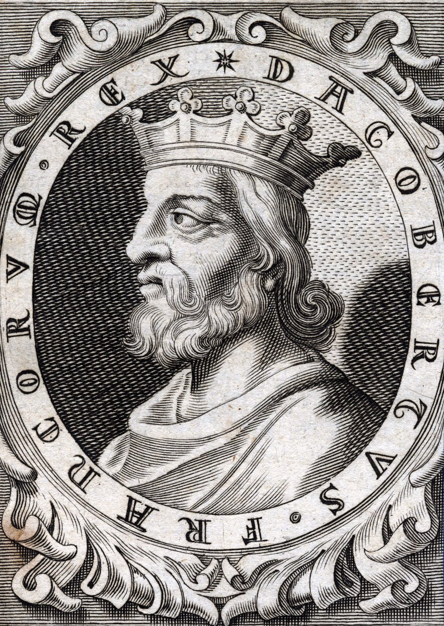 Portret Dagoberta I (? - 639), króla Franków, dynastia Merowingów. Grawerowanie XVIII wieku autorstwa Unknown artist