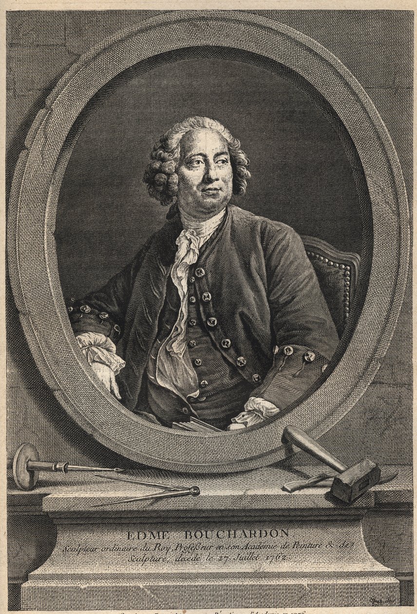 Portret Edme Bouchardona (1698-1762) francuskiego rzeźbiarza i rysownika - rycina z 1776 r. autorstwa Unknown artist