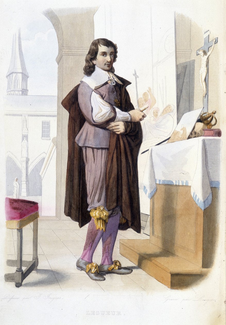 Portret Eustachego Le Sueura, francuskiego malarza (1616-1655). w jego warsztacie - we francuskim Plutarchu, autorstwa Mennechet autorstwa Unknown artist