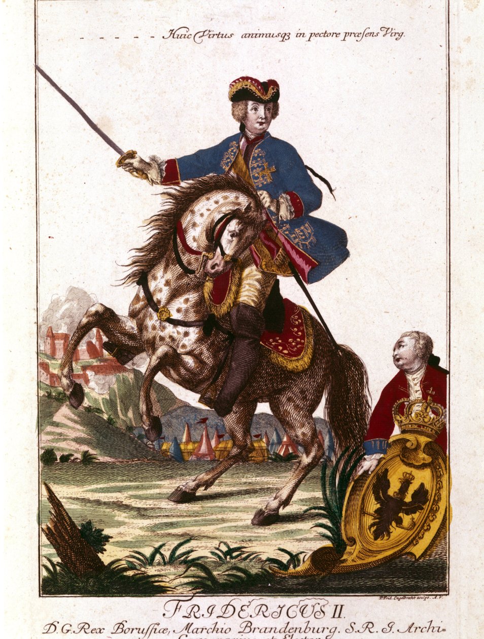 Portret Fryderyka II Pruskiego (1712-1786) zwanego Fryderykiem Wielkim. Rycina z XVIII wieku. . autorstwa Unknown artist