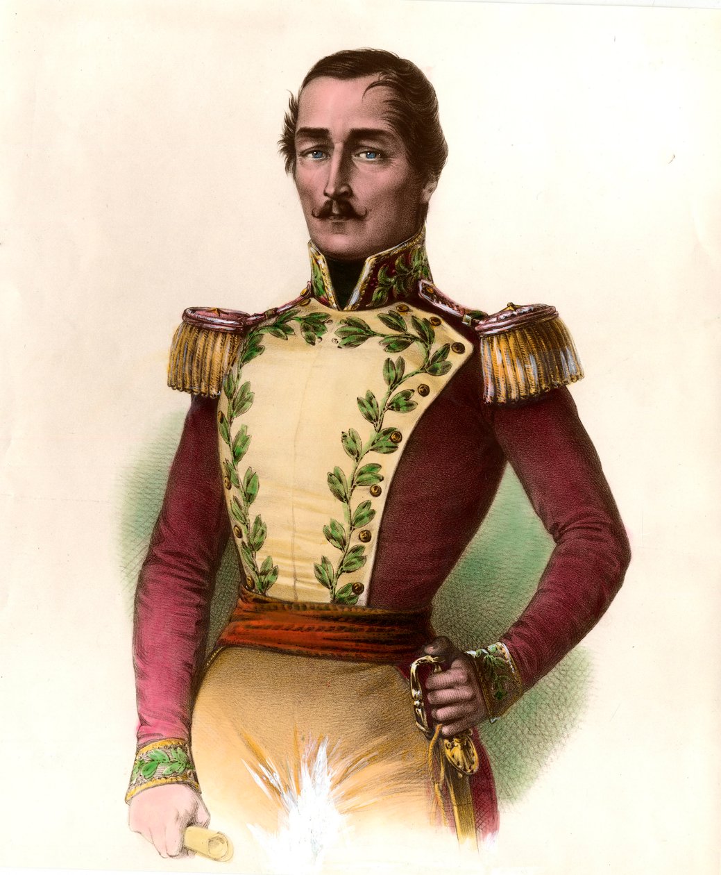 Portret generała Santandera (Francisco de Paula) (1782-1840), kolumbijskiego wojskowego i męża stanu, bohatera niepodległości 1819 roku. Grawer z 1836 r. Kolekcja prywatna autorstwa Unknown artist