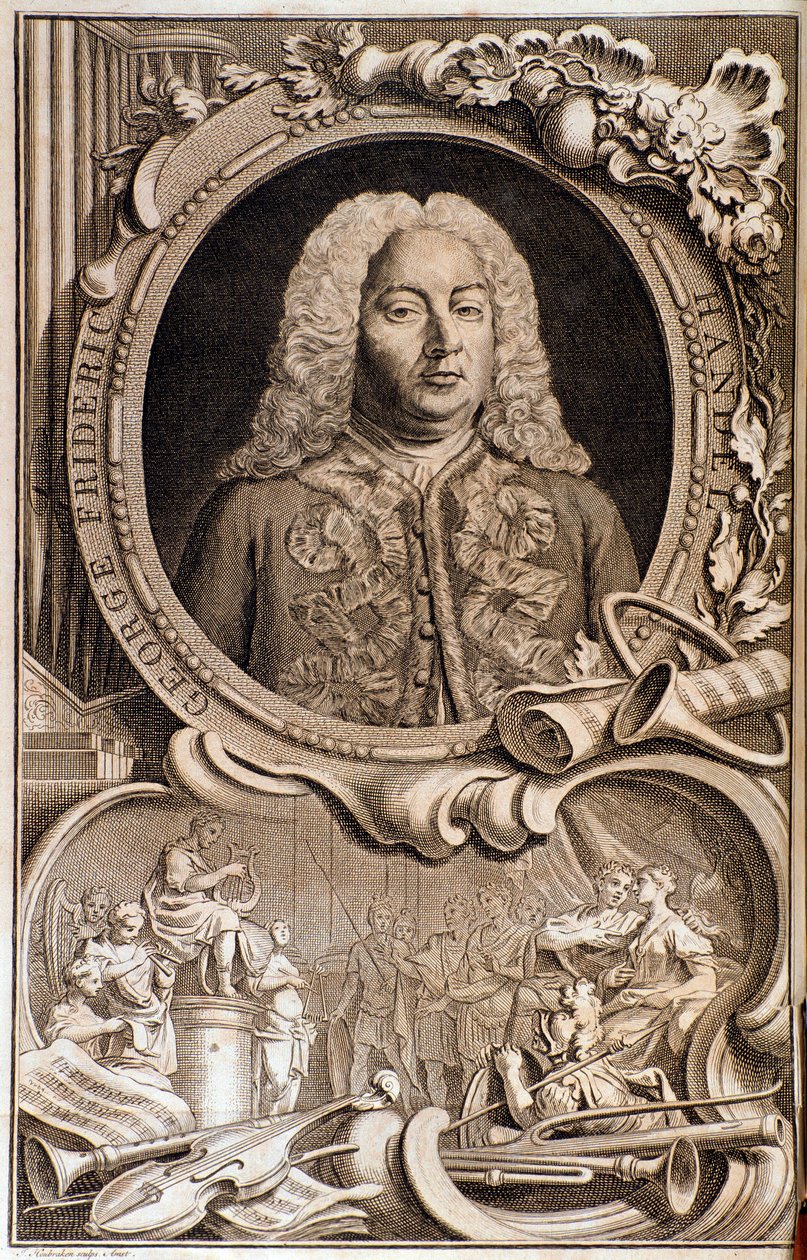 Portret Georga Friedricha Haendla (ou Haendla) (1685-1759) Frontyspis „”Święty Aleksandra” ”XVIII wiek. Bolonia, obywatelskie muzeum bibliograficzne autorstwa Unknown artist