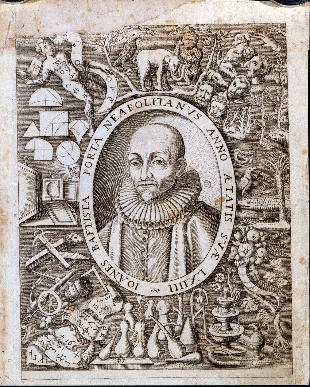 Portret Giambattisty (Jana Chrzciciela, Jana Chrzciciela) della Porta (1535 - 1615) na frontyspisie „Magiae Naturalis”. XVII wiek. autorstwa Unknown artist
