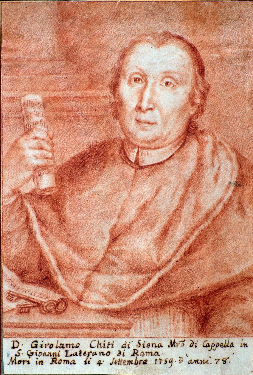 Portret Girolamo Chiti di Siena (1679-1759) włoski kapelmistrz (kapłański) Grawerowanie. 18 wiek. Bolonia, Muzeum Miejskie autorstwa Unknown artist
