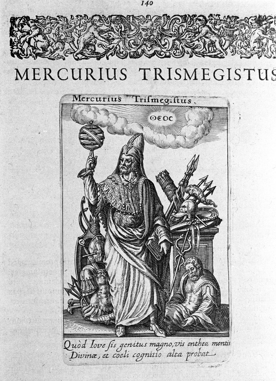 Portret Hermesa Trimigista (Trismegiste) (Trismegistus), astrologa, idealny portret z traktatu Jacquesa Boissarda „De Divinatione et Magicis” 1605 autorstwa Unknown artist