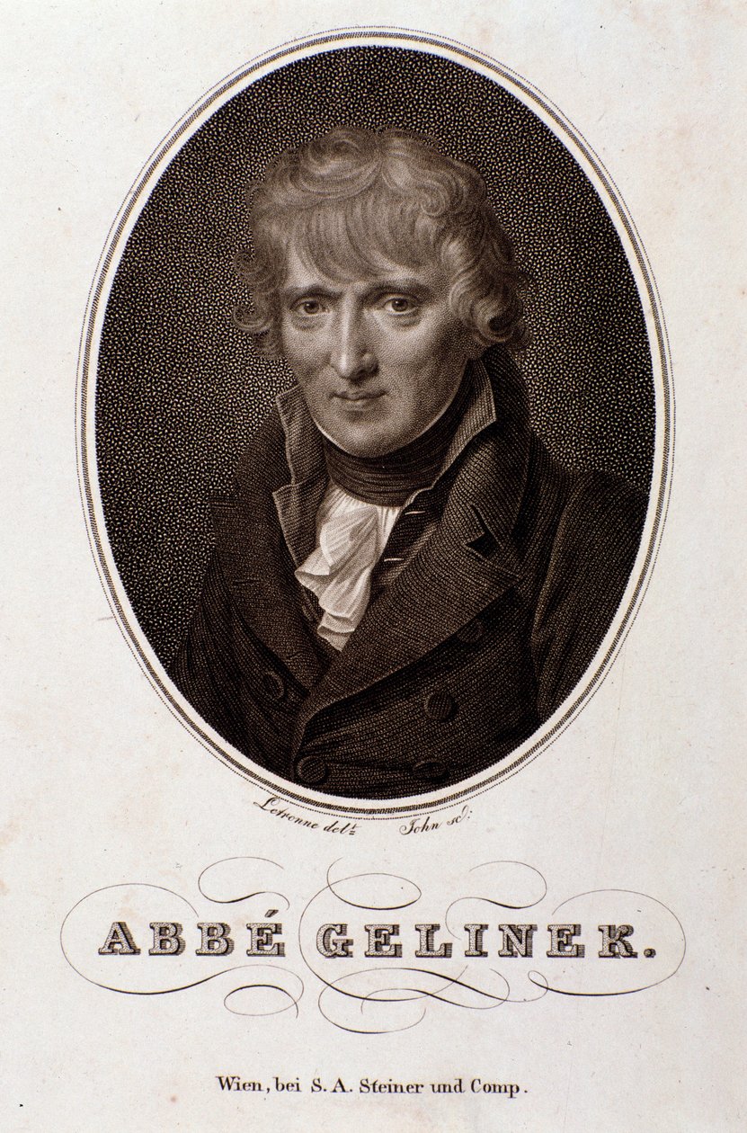 Portret Josefa Gelinka (Józefa) (1758-1825) austriackiego pianisty, kompozytora i teologa Grawer. 19 wiek. Bolonia, civico museo musico autorstwa Unknown artist