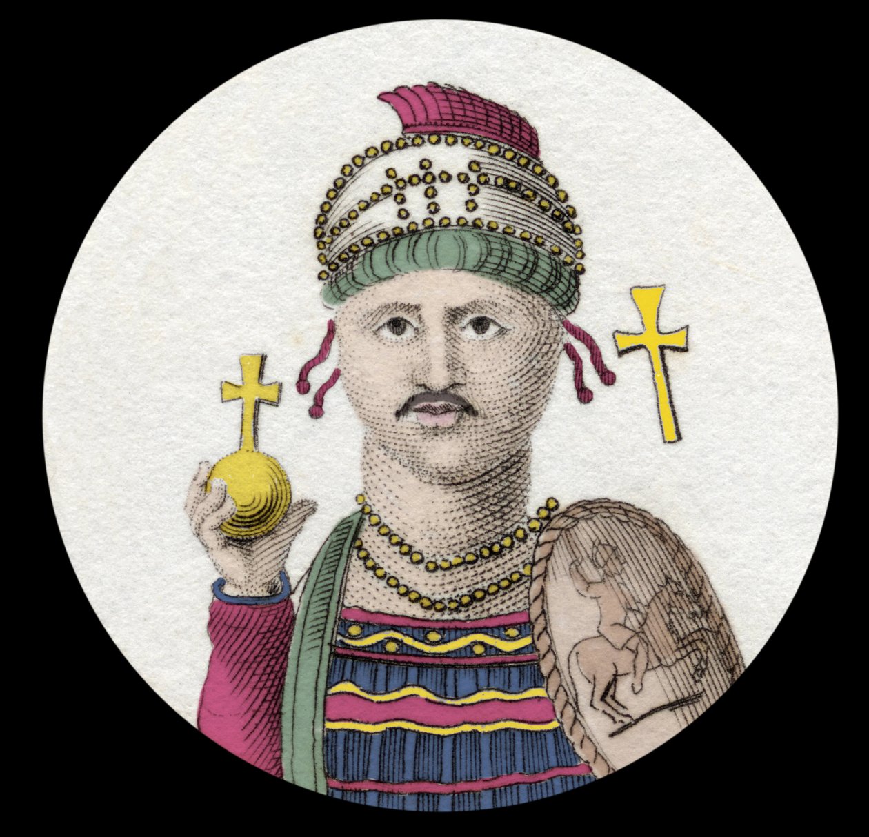 Portret Justyniana I (Wielkiego) (Flavius Petrus Sabbatius Justinianus) (482-565). Cesarz rzymski Orientu. Rycina XIX wieku. autorstwa Unknown artist