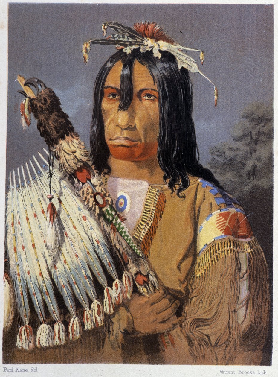 Portret Kee-Ake-Saa-Ka-Wow z kalumetem - w „Wędrówka artysty wśród Indian Ameryki Północnej” Paula Kane, Longmans & Roberts, Londyn autorstwa Unknown artist