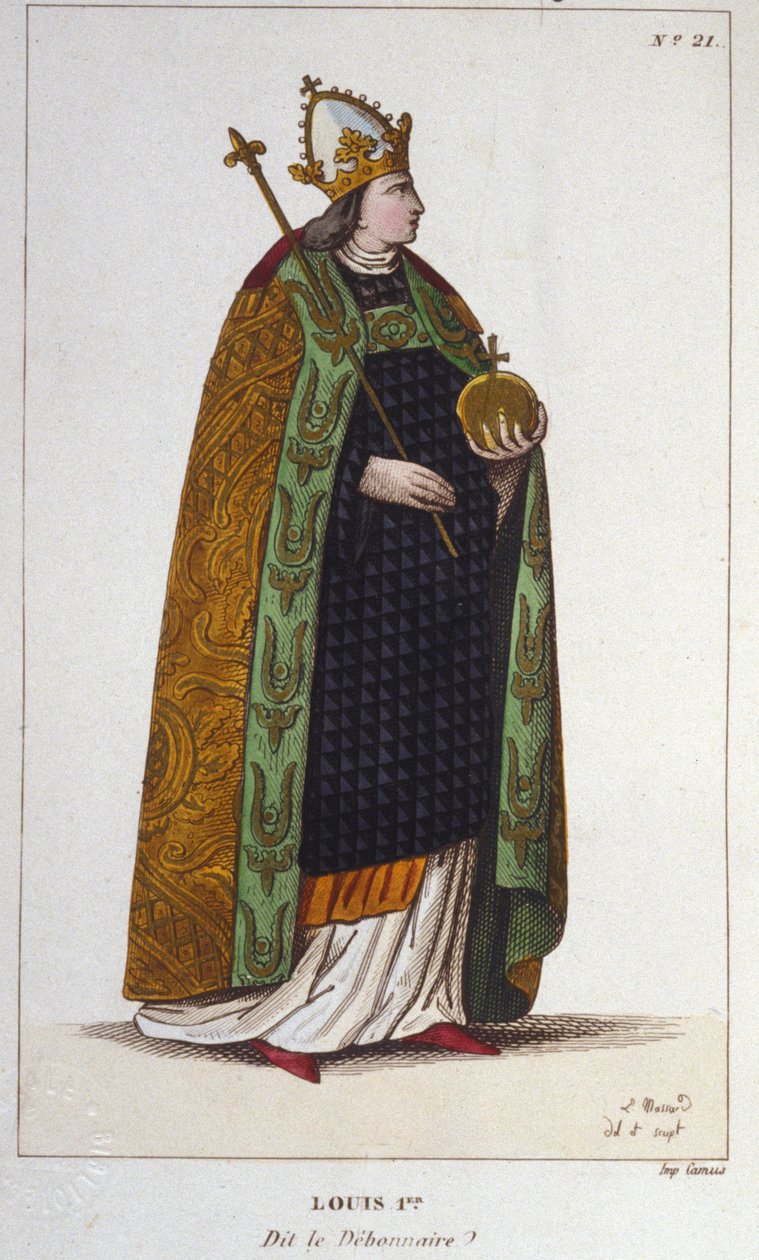 Portret Ludwika I Pobożnego lub Debonnaire (778 - 840), ryciny cesarza Zachodu z 1830 r. autorstwa Unknown artist