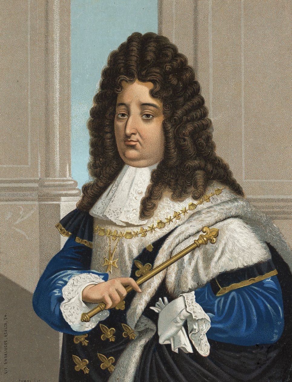 Portret Ludwika XIV (1638-1715), króla Francji. po "" sławni mężczyźni i kobiety ". Barcelona 1877. autorstwa Unknown artist