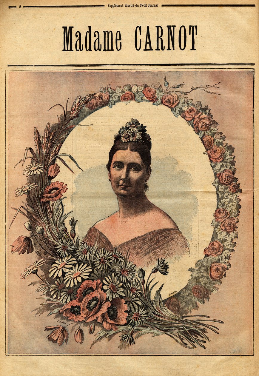 Portret Madame Cecile Dupont-White (1841-1898), poślubiona w 1863 Sadi Carnot (1837-1894) prezydent Republiki Francuskiej w latach 1887-1994. Grawer w „Le petit journal illustrious” 29/11/1890. Kolekcja Selvy. autorstwa Unknown artist
