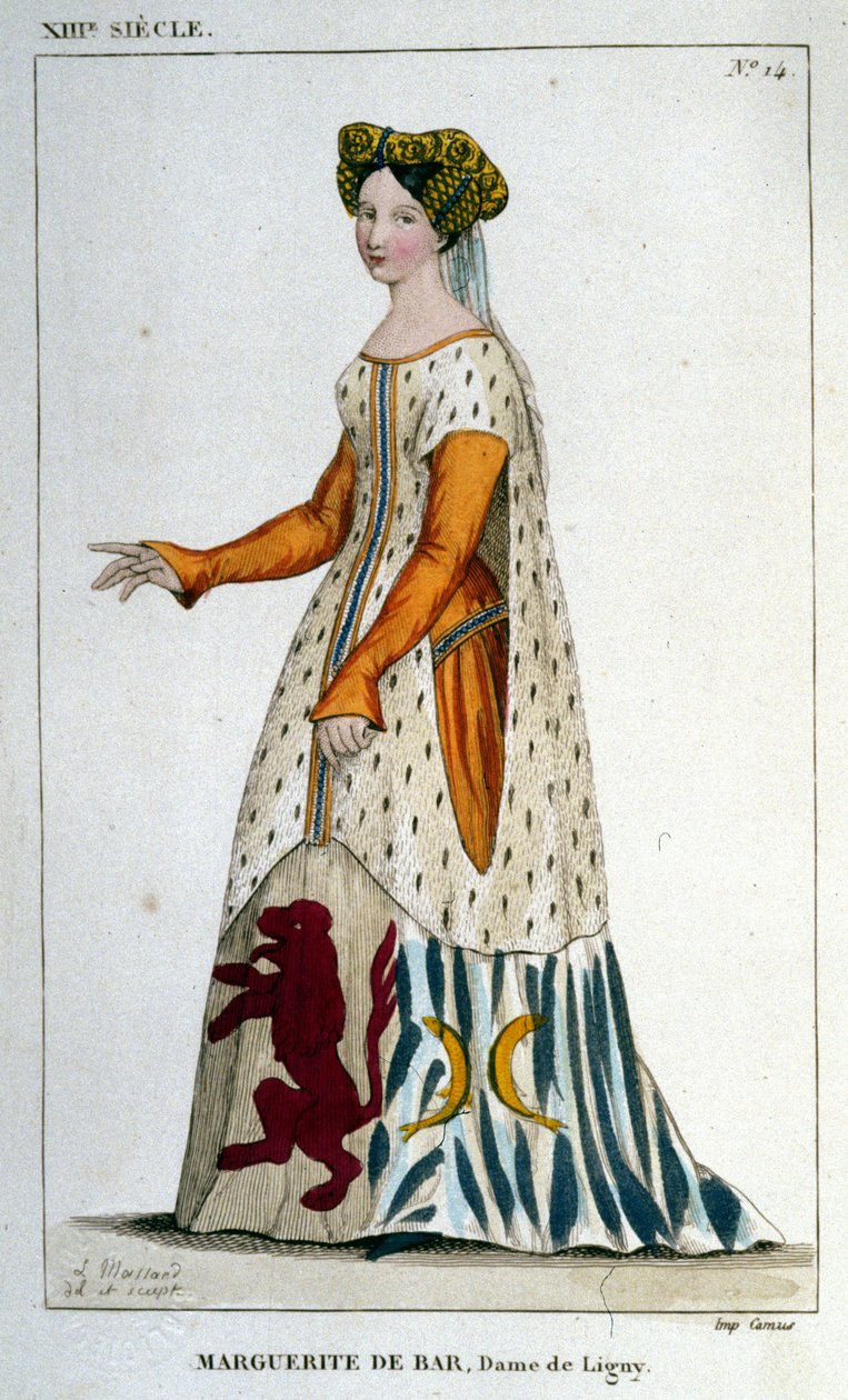 Portret Marguerite de Bar, Lady of Ligny (ok. 1223 - 1275), rycina z 1830 r. autorstwa Unknown artist