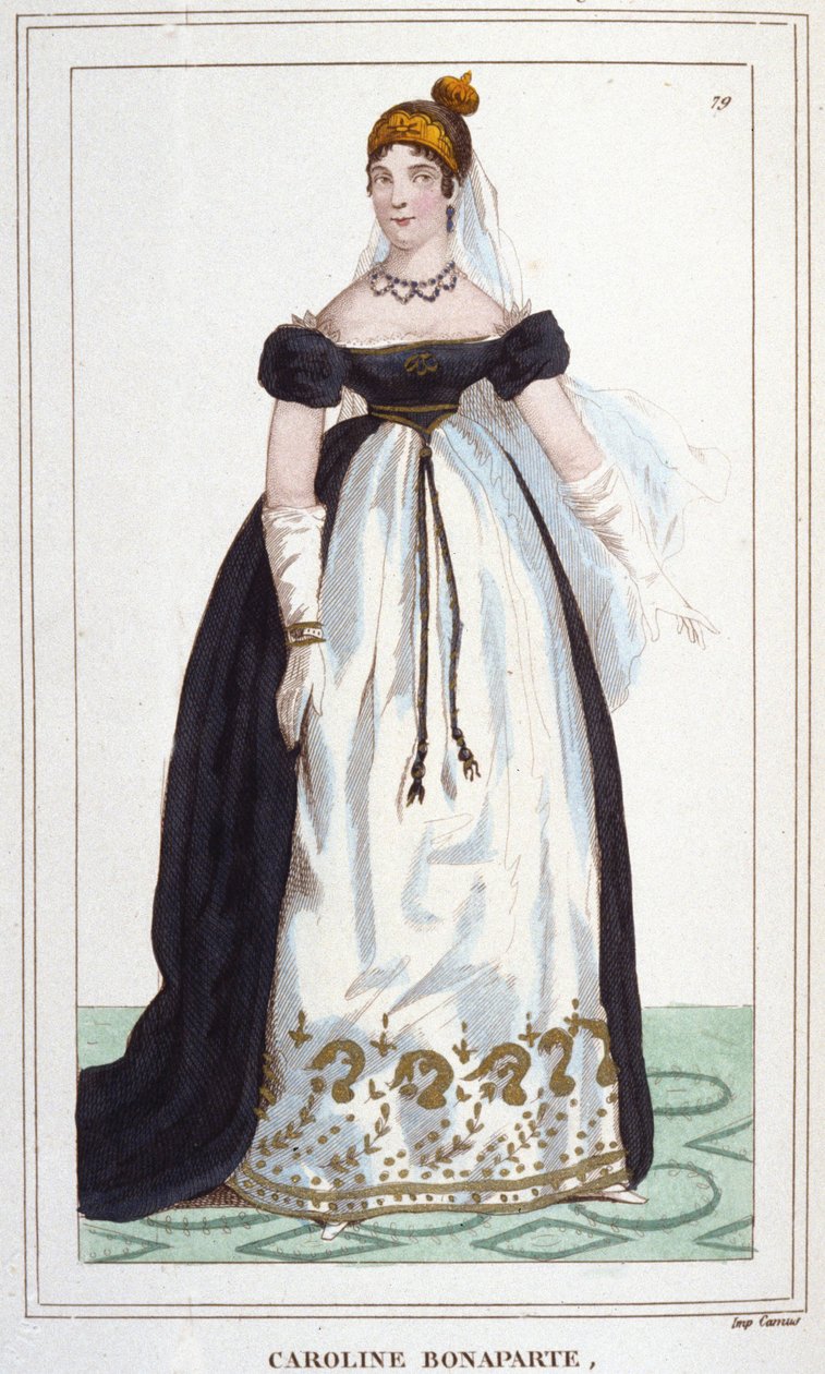 Portret Marii Annonciade znanej jako Caroline Bonaparte (1782-1839), księżniczki Murat, królowej Neapolu. Grawerowanie z 1830 r autorstwa Unknown artist