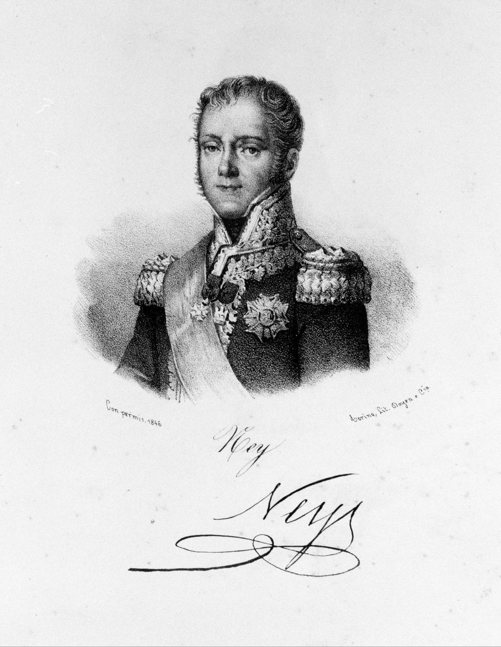 Portret Michela Neya, księcia Elchingen, księcia Moskwy (1769 - 1815), marszałka Francji. Rycina XIX wieku. autorstwa Unknown artist