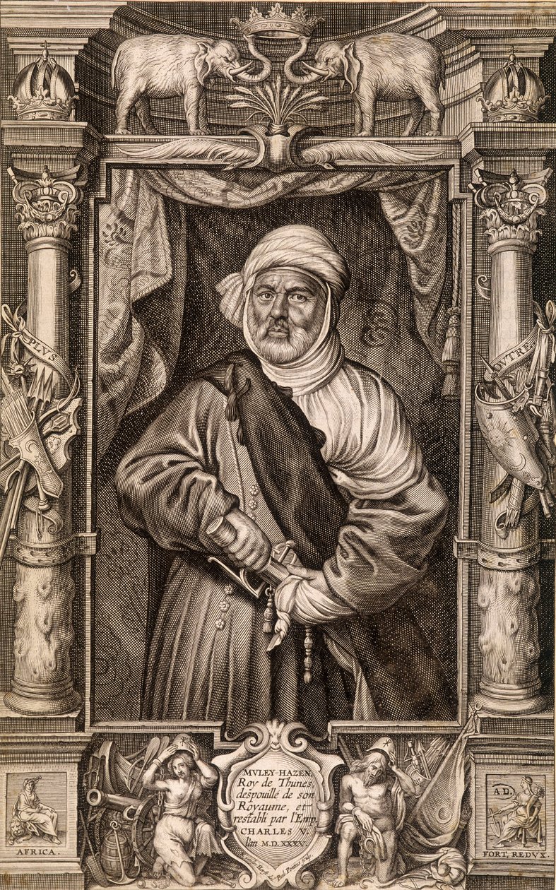 Portret Muleya Hazena (króla Maurów), króla Tunes pozbawionego królestwa i przywróconego przez cesarza Karola V w Tunezji 1535. autorstwa Unknown artist