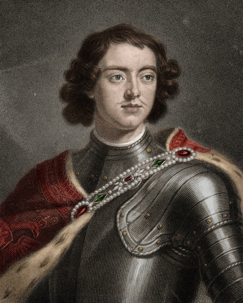 Portret Piotra I Wielkiego (1672-1725) cara Rosji - Piotr Wielki lub Piotr I 1672-1725 - grawerowanie - XIX wiek autorstwa Unknown artist