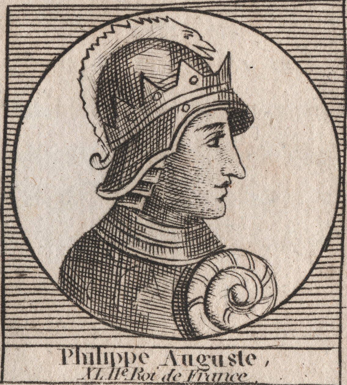 Portret Philipa II dit Philippe Auguste (1165-1223) - Philip Augustus II (1165-1223) King of France - grawerowanie z „Instruction sur l’Histoire de France” Charlesa Constanta Le Tellier 1821 autorstwa Unknown artist