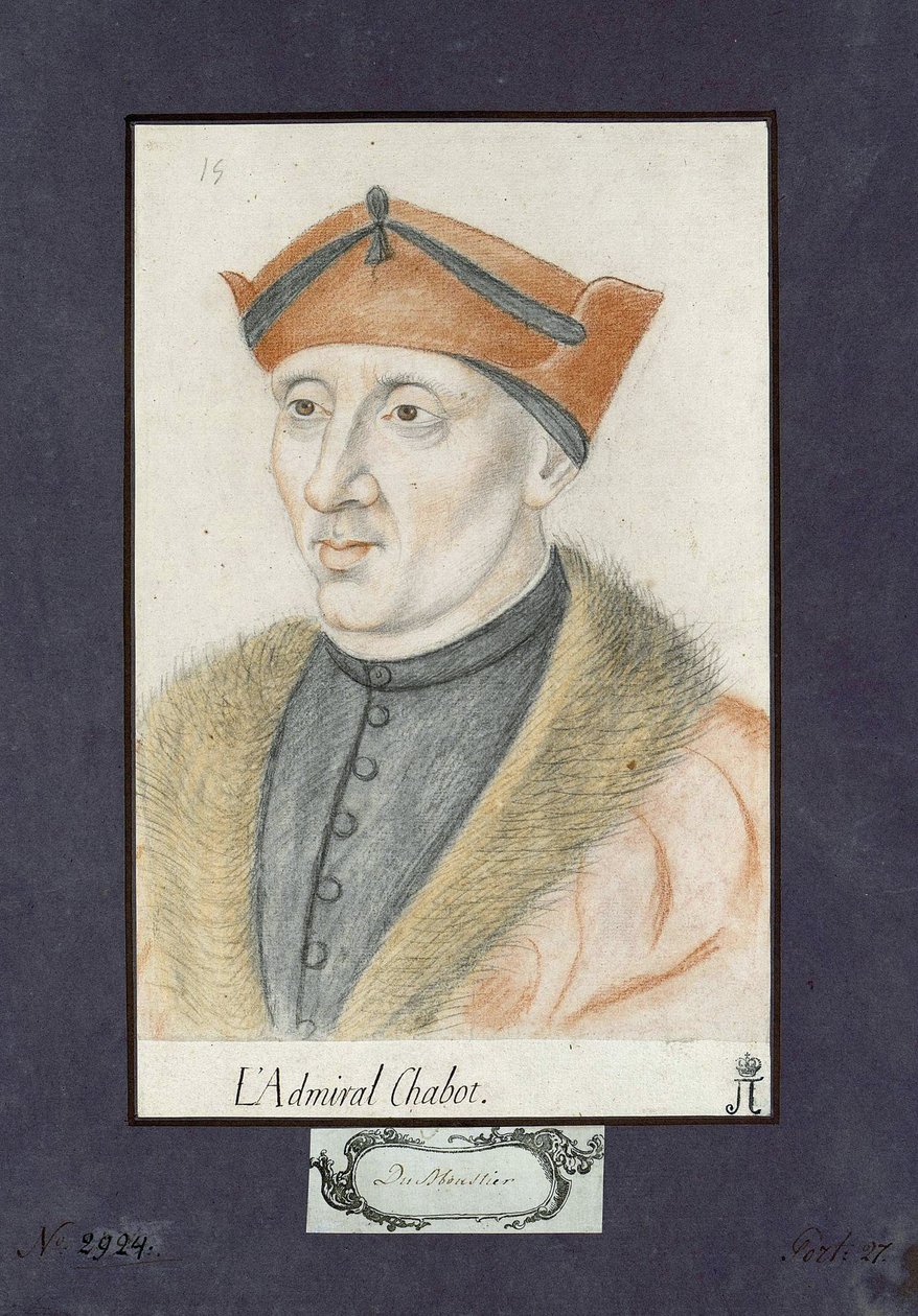 Portret Philippe de Chabot (1492-1543), admirała Francji, Anonim. Kredki na papierze, format : 28x19, ok. 1530, Państwowy Ermitaż, St. Petersburg autorstwa Unknown artist