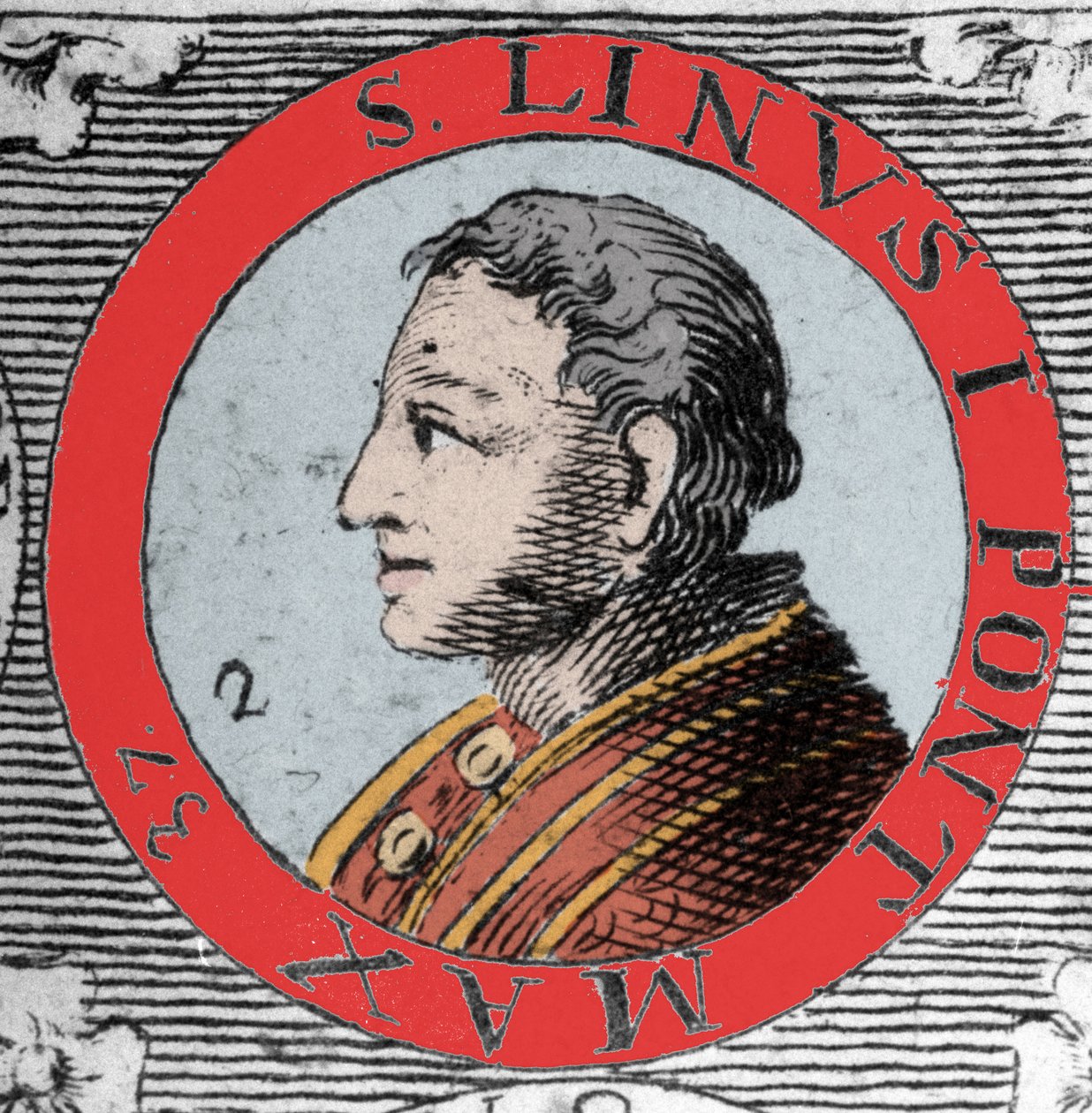 Portret papieża Lin (Linus, San Lino) wigilia Rzymu i następca Piotra. I wiek. Rycina XIX wieku. autorstwa Unknown artist