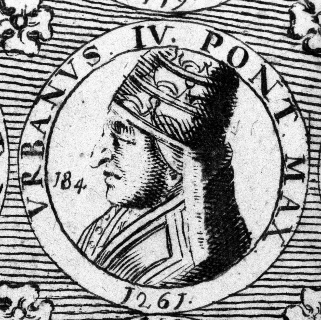 Portret papieża Urbana IV (1185 - 1264). Grawerowanie XVIII wieku. autorstwa Unknown artist
