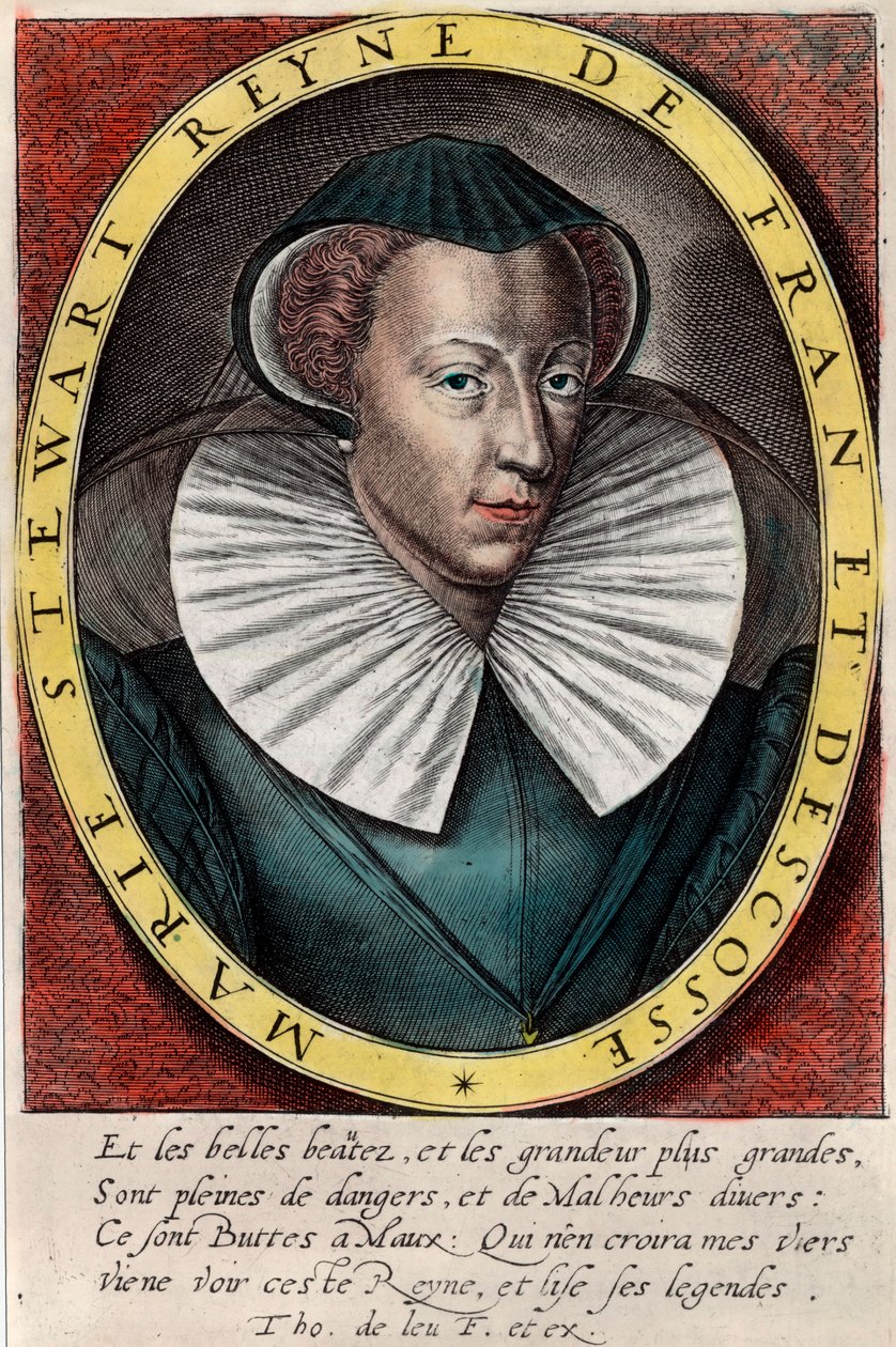 Portret królowej Marii Stuart (1542 - 1587), królowej Francji i Szkocji. Rycina z XVI wieku. Prywatna kolekcja. autorstwa Unknown artist