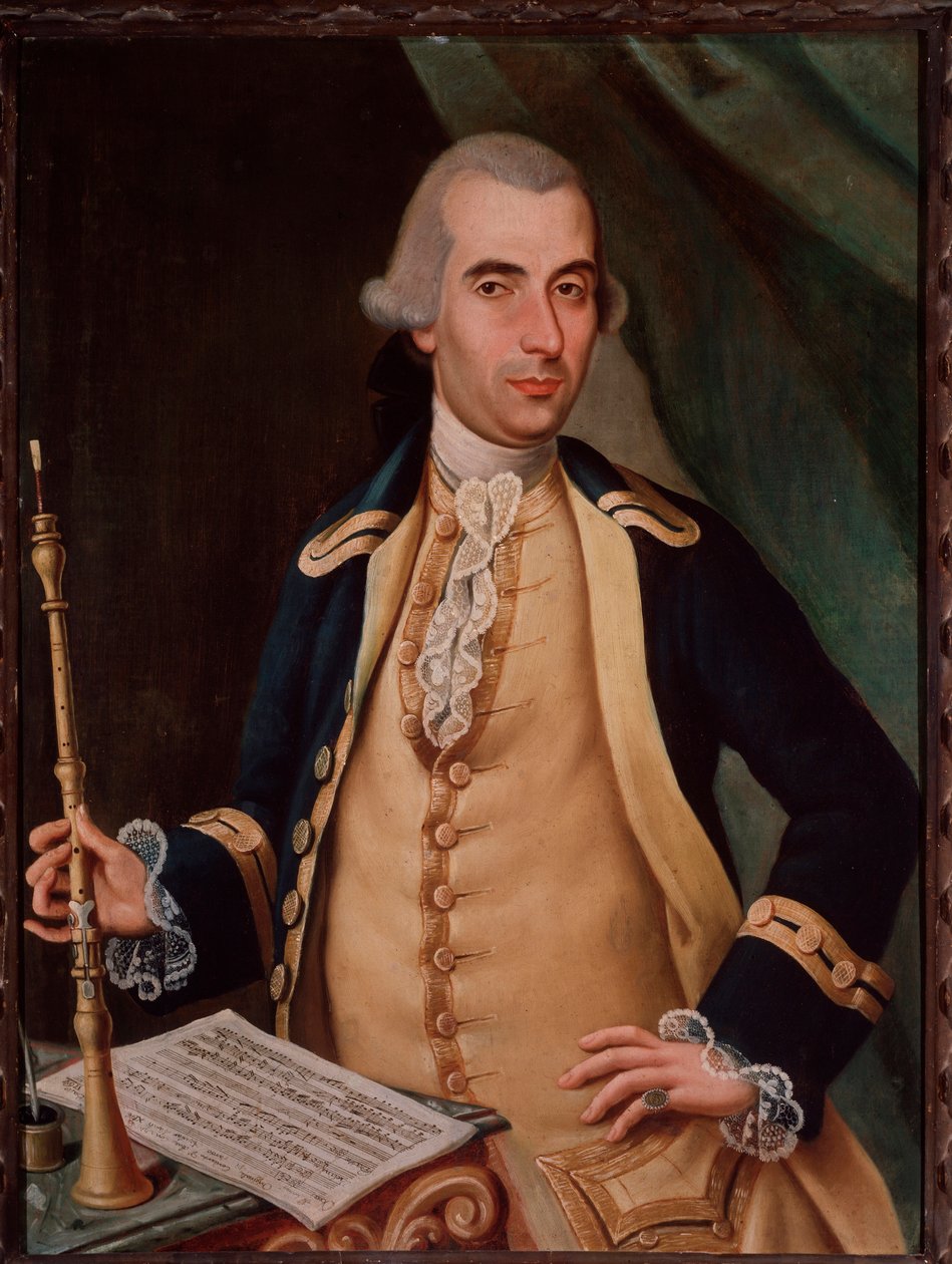 Portret Sante Aguilara (ok. 1734-1808) włoskiego oboisty Anonimowy obraz. XVIII-wieczne Miejskie Muzeum Bibliograficzne w Bolonii autorstwa Unknown artist