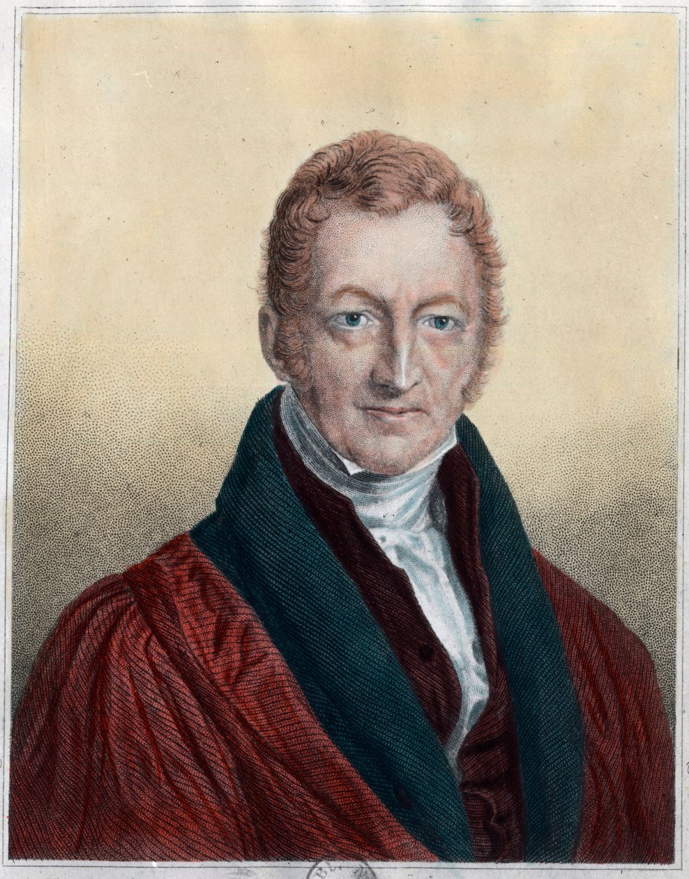 Portret Thomasa Malthusa (1766 - 1834), angielskiego ekonomisty i pastora. Rycina XIX wieku. Prywatna kolekcja. autorstwa Unknown artist