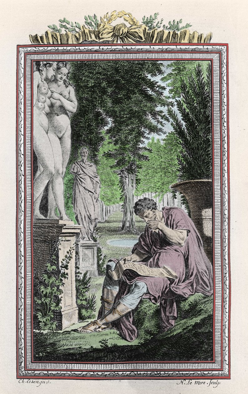 Portret Tytusa Lukrecjusza Carusa (Lukrecja) rzymskiego filozofa i poety w "De rerum natura", Rycina XVIII wiek. autorstwa Unknown artist