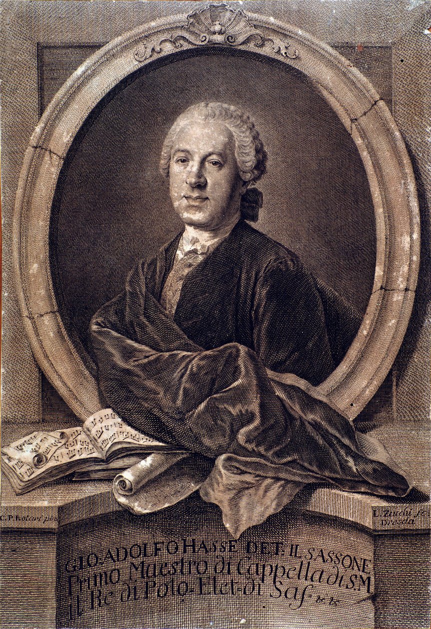 Portret angielskiego kompozytora Johanna Adolfa Hassego (1699-1783) Grawer. 18 wiek. Bolonia, civico museo musico autorstwa Unknown artist
