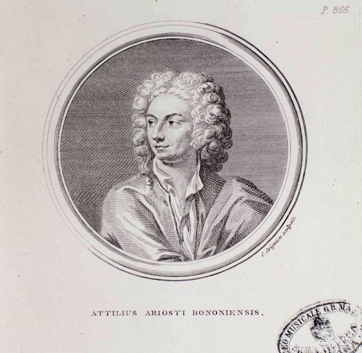 Portret włoskiego kompozytora Attilius Ariosto (Grawerowanie autorstwa Unknown artist