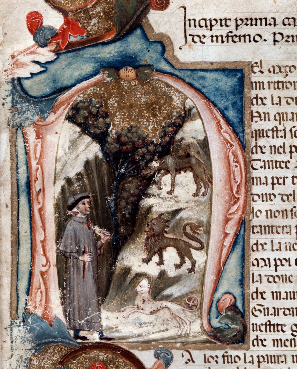Portret włoskiego poety Dantego Alighieri ze zwierzętami - miniatura autorstwa Unknown artist