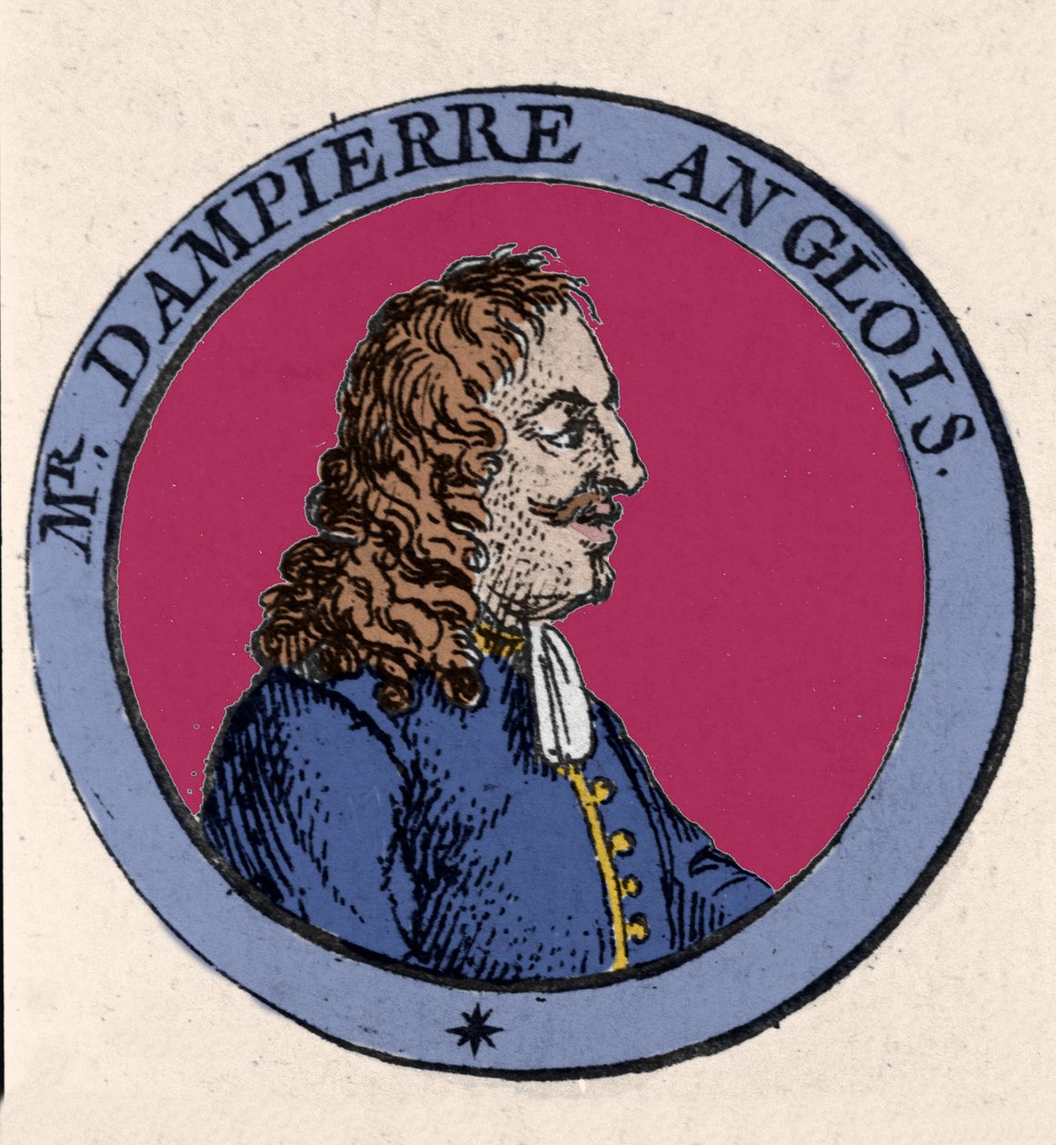 Portret brytyjskiego Bucaneera, nawigatora i naukowca Williama Dampiera (1652-1715). Rycina XIX wieku autorstwa Unknown artist