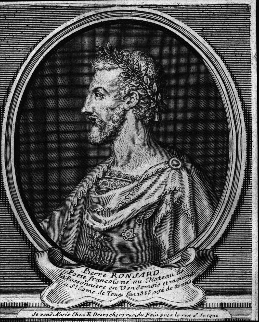 Portret francuskiego poety Pierre de Ronsard (1524-1585) Rycina z XVIII wieku autorstwa Unknown artist