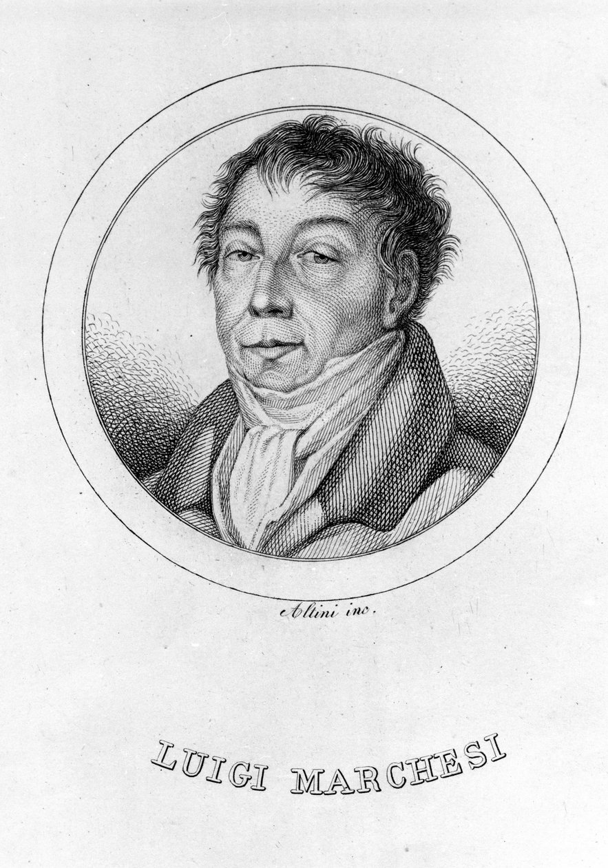 Portret włoskiego kastrata Luigiego Marchesi (1754 - 1829) znanego również jako Marchesini. Rycina XIX wieku. autorstwa Unknown artist