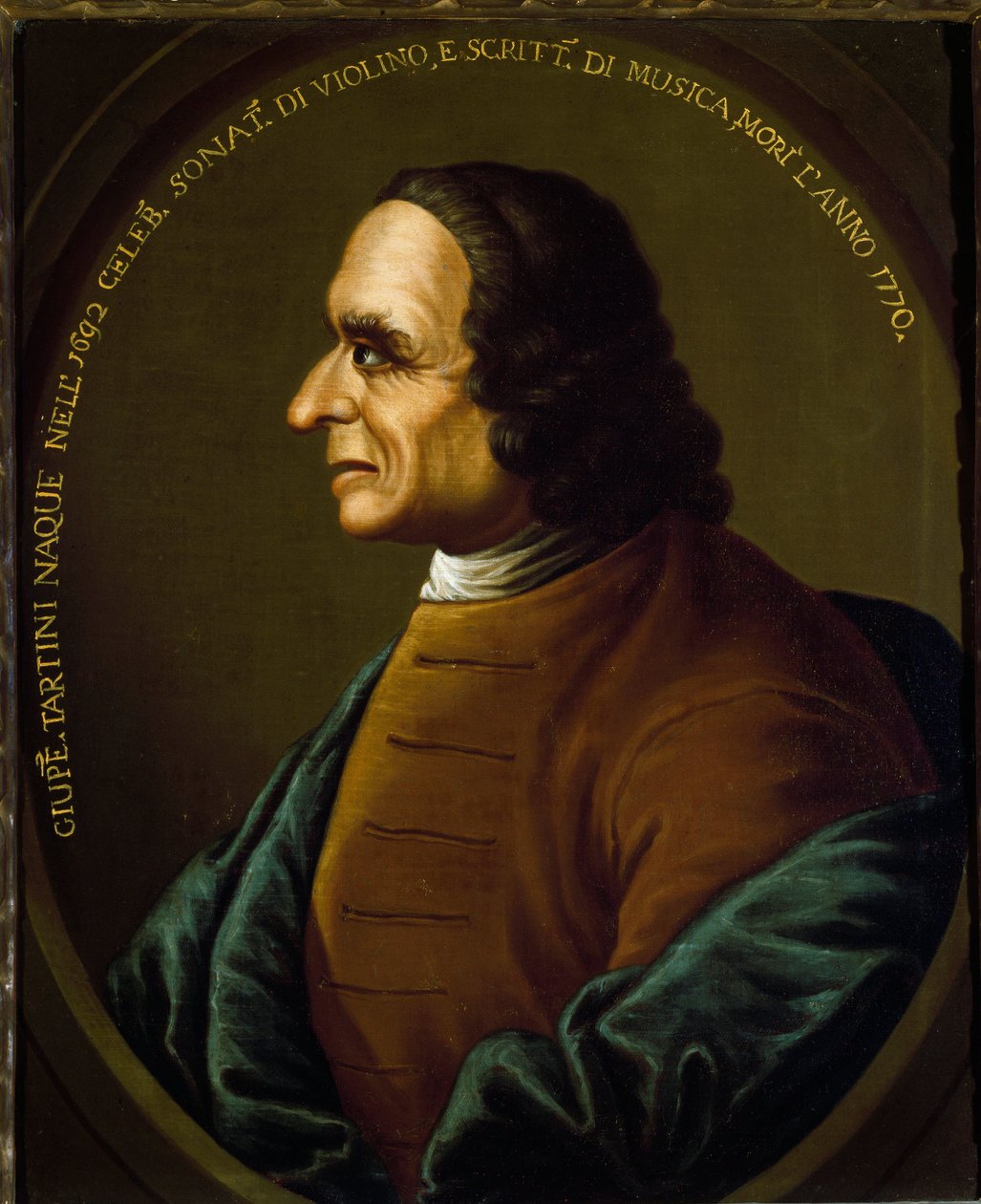 Portret włoskiego kompozytora i skrzypka Giuseppe Tartiniego (1692-1770) Anonimowe malarstwo XVIII wieku. Bologna Civico Museo Bibliografico Musicale - Portret włoskiego kompozytora i skrzypka Giuseppe Tartiniego (1692-1770). Anonimowe malowanie autorstwa Unknown artist