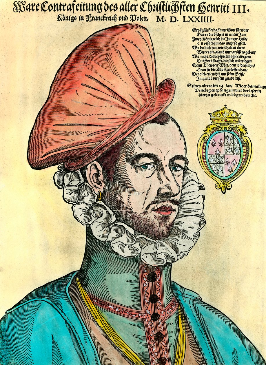 Portret króla Francji Henryka III (1551 - 1589). Grawerowanie z XVI wieku. autorstwa Unknown artist