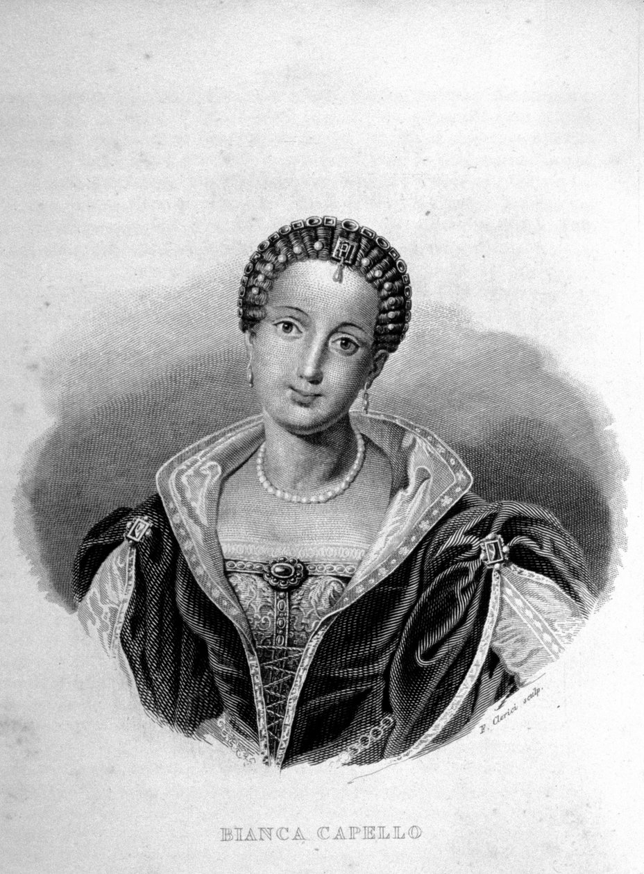 Portret weneckiej Bianki Cappello (1548 - 1587), żony Franciszka Medyceusza. Rycina XIX wieku. autorstwa Unknown artist