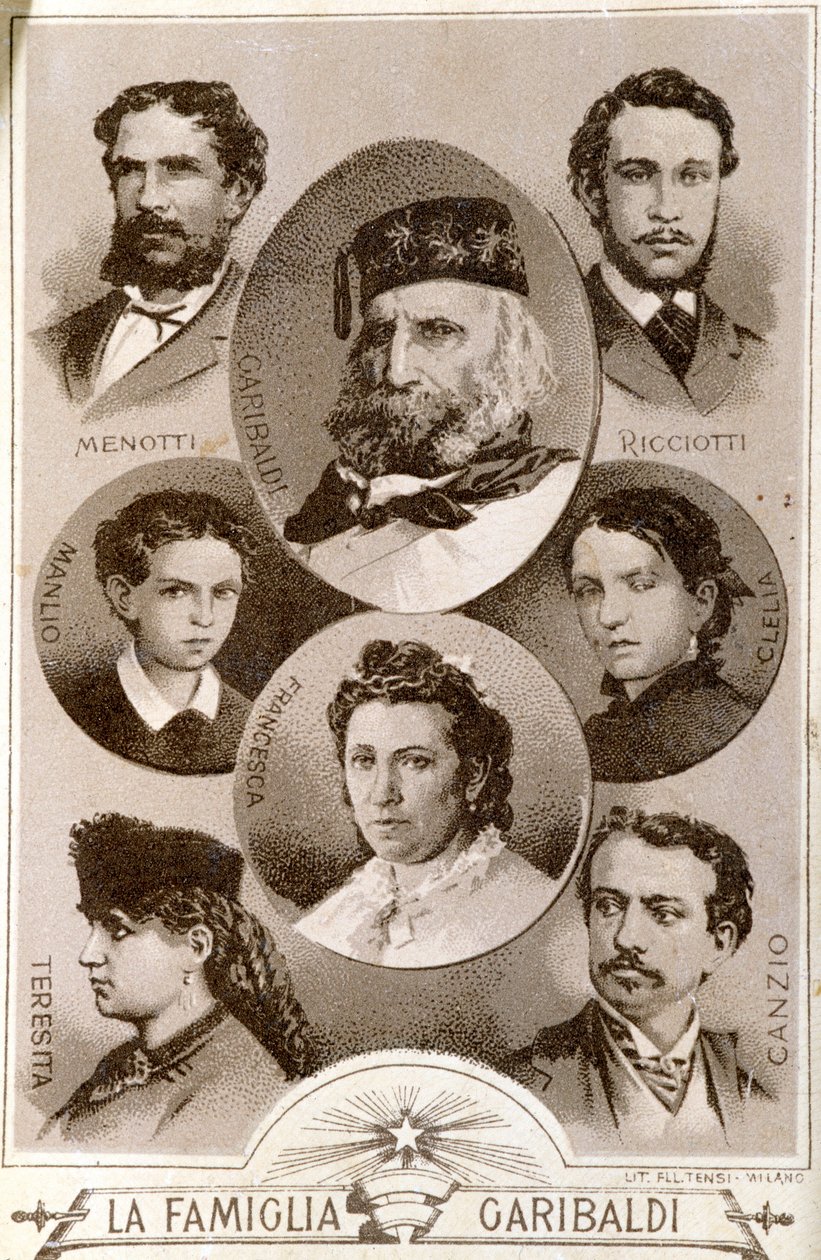 Portret Giuseppe Garibaldiego (1807-1882) i członków jego rodziny: Menottiego, Ricciottiego i Teresity, syna Anity; Stephen Canzio, żona Teresy; Francesca Armosino, trzecia żona figli Cle i ich dzieci autorstwa Unknown artist