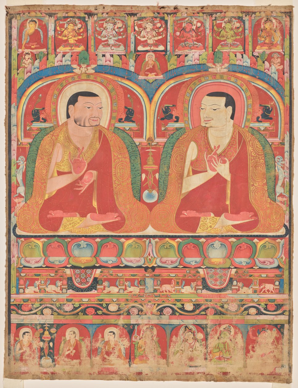 Portrety dwóch mistrzów linii z Zakonu Kagyu: Phagmo Drupa (1110–1170) i Tashipel (1142–1210) autorstwa Unknown artist