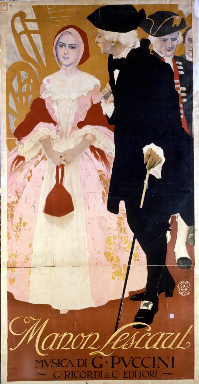 Plakat do opery „Manon Lescaut” Giacomo Pucciniego (1858-1924) 1893 ok. godz. autorstwa Unknown artist