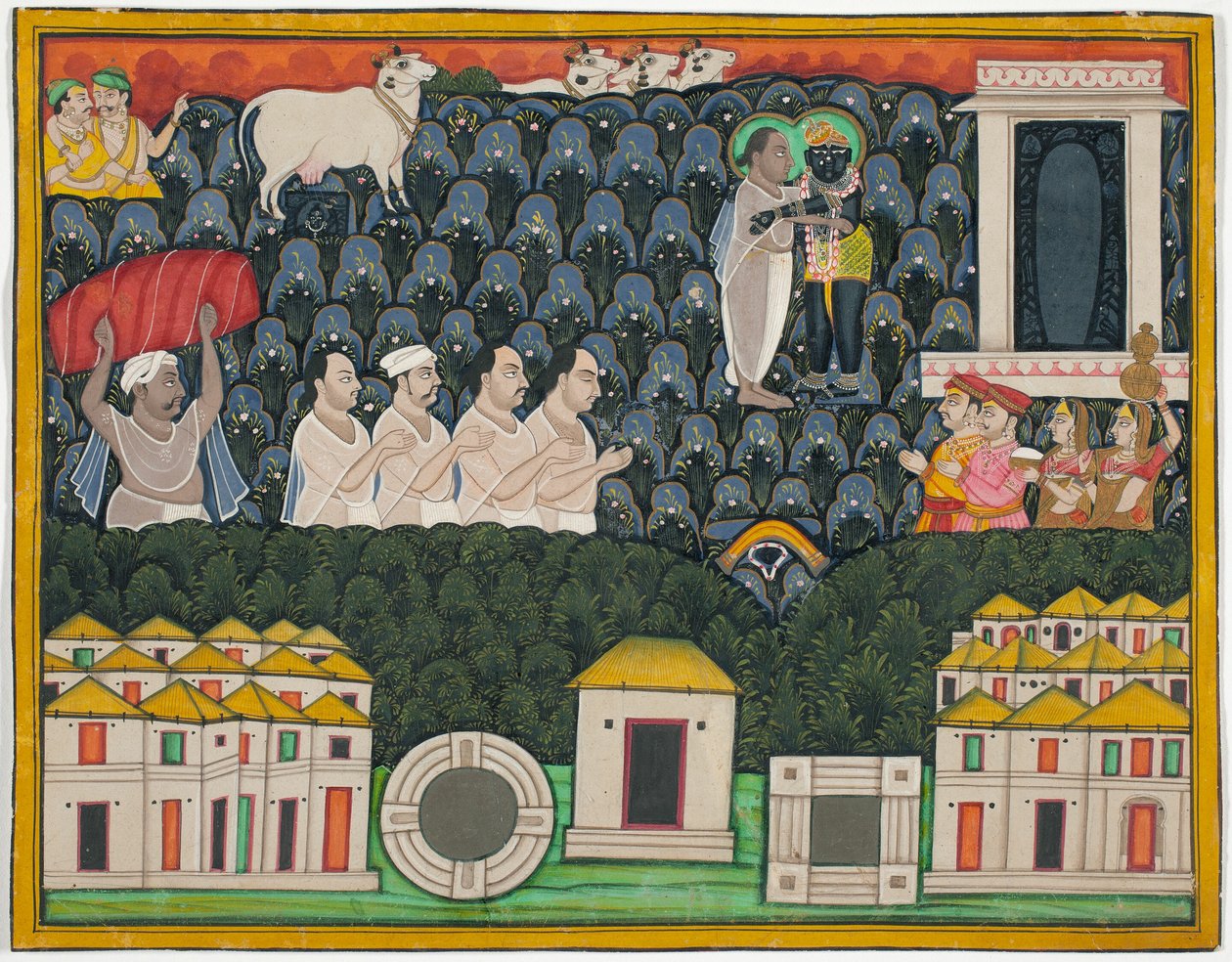 Pratham Milan, Shrinathji objawiający się Vallabhacharyi na górze Govardhan autorstwa Unknown artist