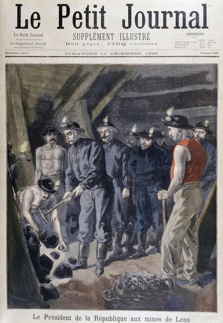 Prezydent Republiki Jean Casimir-Perrier (Casimir Perrier, Casimir Perrier, Casimir Perrier) otoczony przez górników w kopalniach Lens, „Le petit journal”” 11 grudnia autorstwa Unknown artist