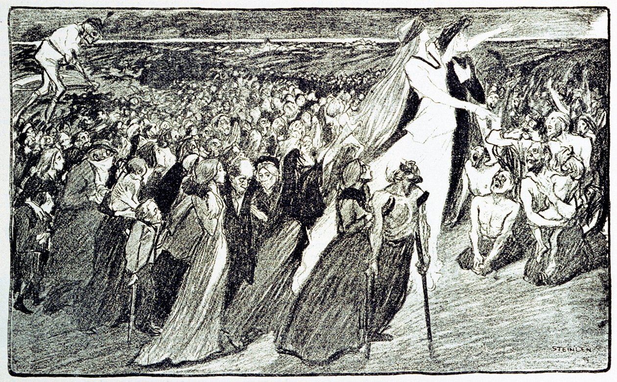 Procesja podczas pielgrzymki w Lourdes, alegoria Teofila Alexandre Steinlena (1859 - 1923) ilustrująca „Lourdes” Emila Zoli (1840-1902) zaczerpnięta z „Gil Blas illustrious”” autorstwa Unknown artist