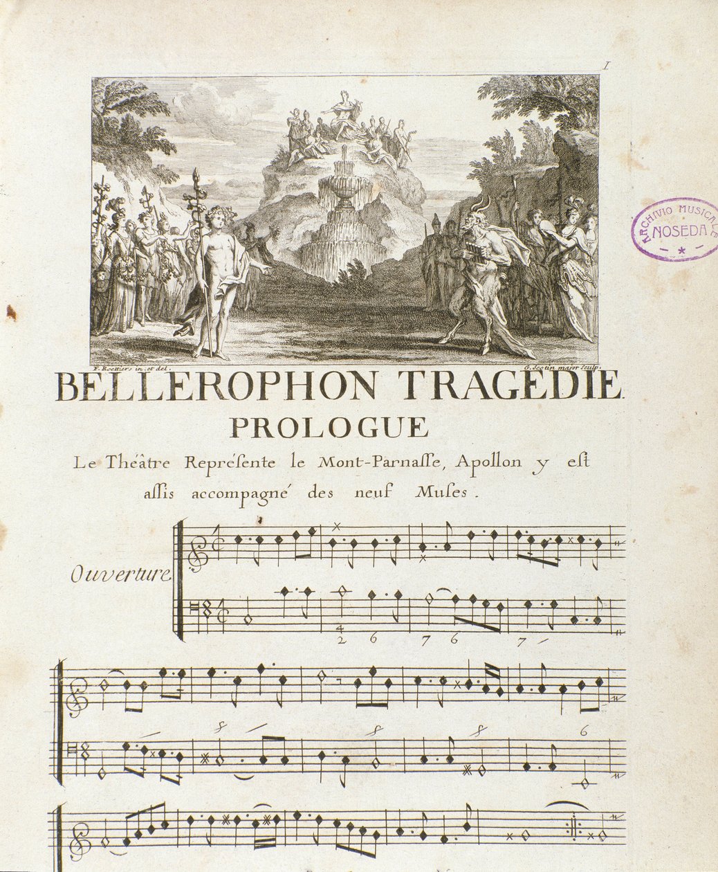 Prolog „” Bellerophon „” Tragedia Lyrique w pięciu aktach z prologiem Jeana Baptiste Lully (Giovanni Battista Lulli) (Jean-Baptiste) (1632-1687). 1714. autorstwa Unknown artist