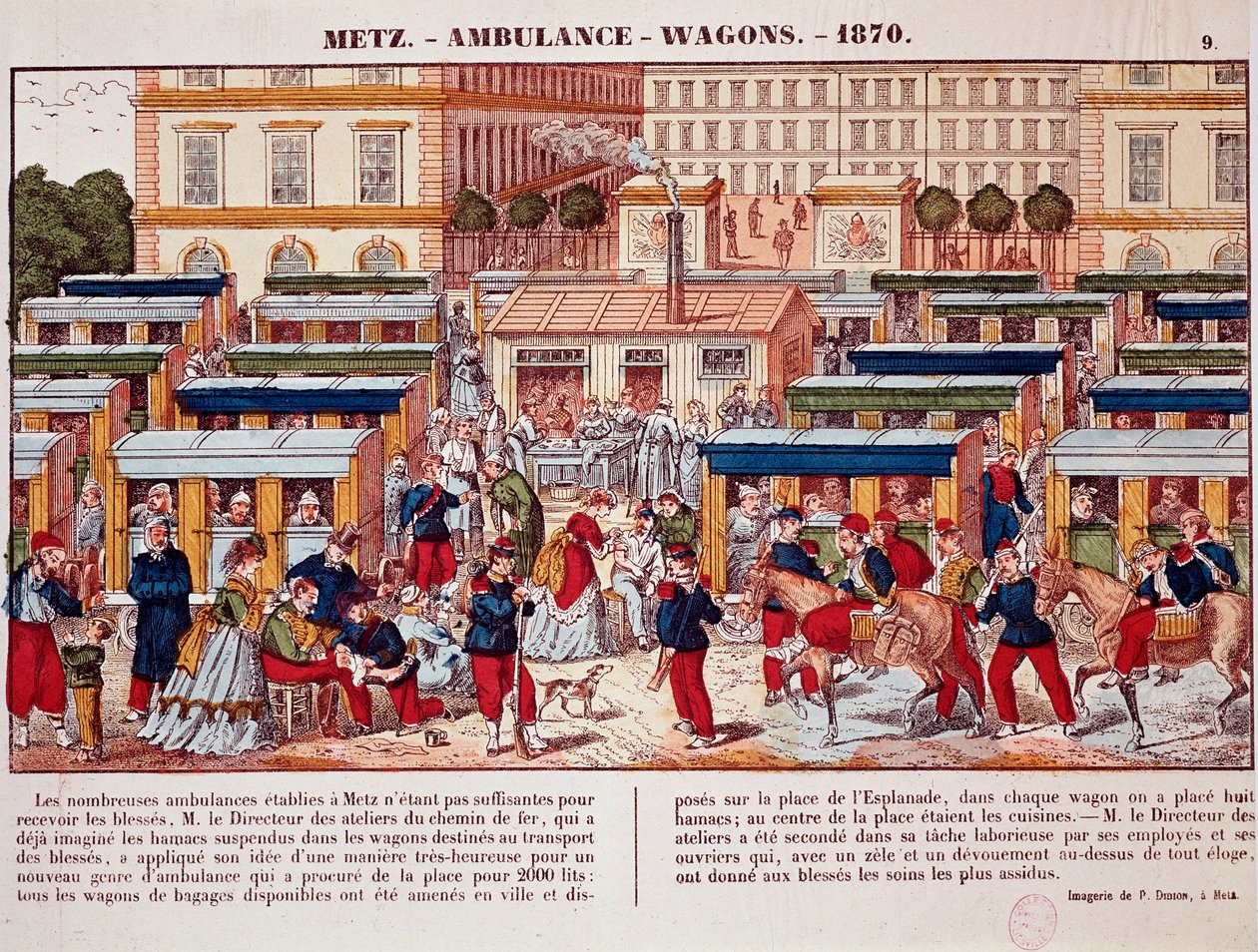 Wojna pruska: wagony używane jako karetki pogotowia, Metz, Francja autorstwa Unknown artist