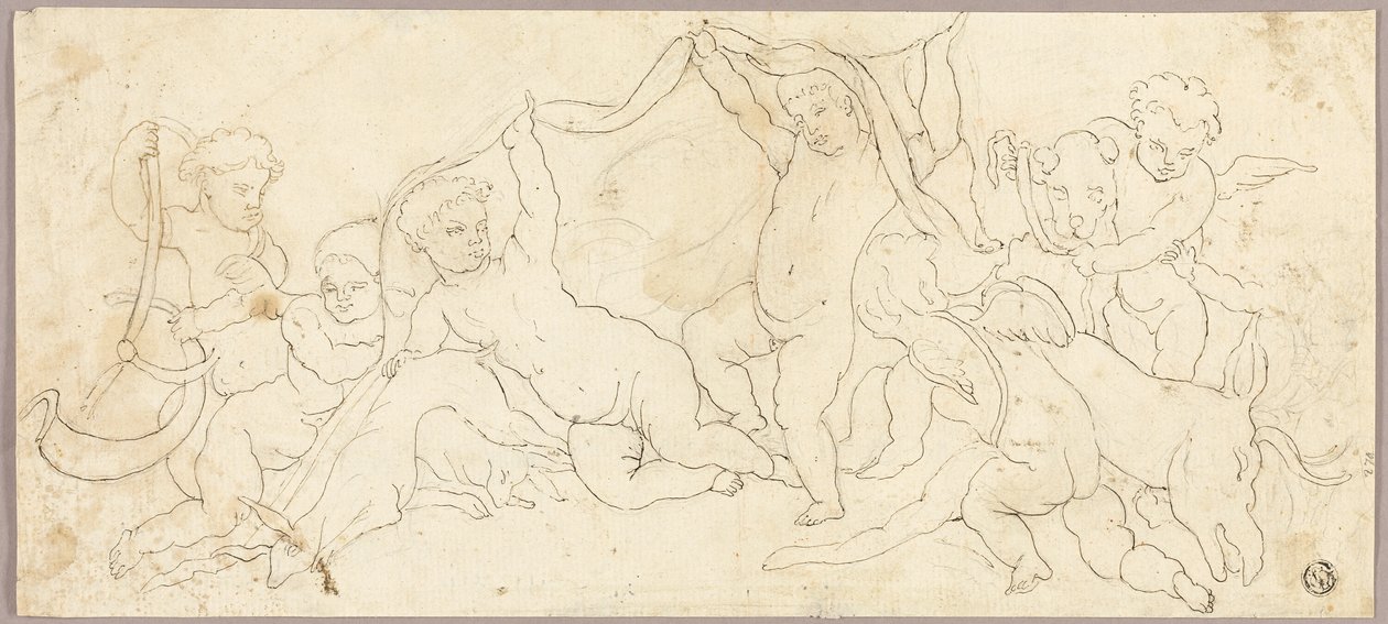 Putti w zabawie z jeleniem i psem autorstwa Unknown artist