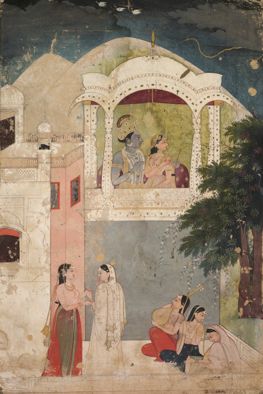 Radha i Kryszna siedzą na balkonie autorstwa Unknown artist